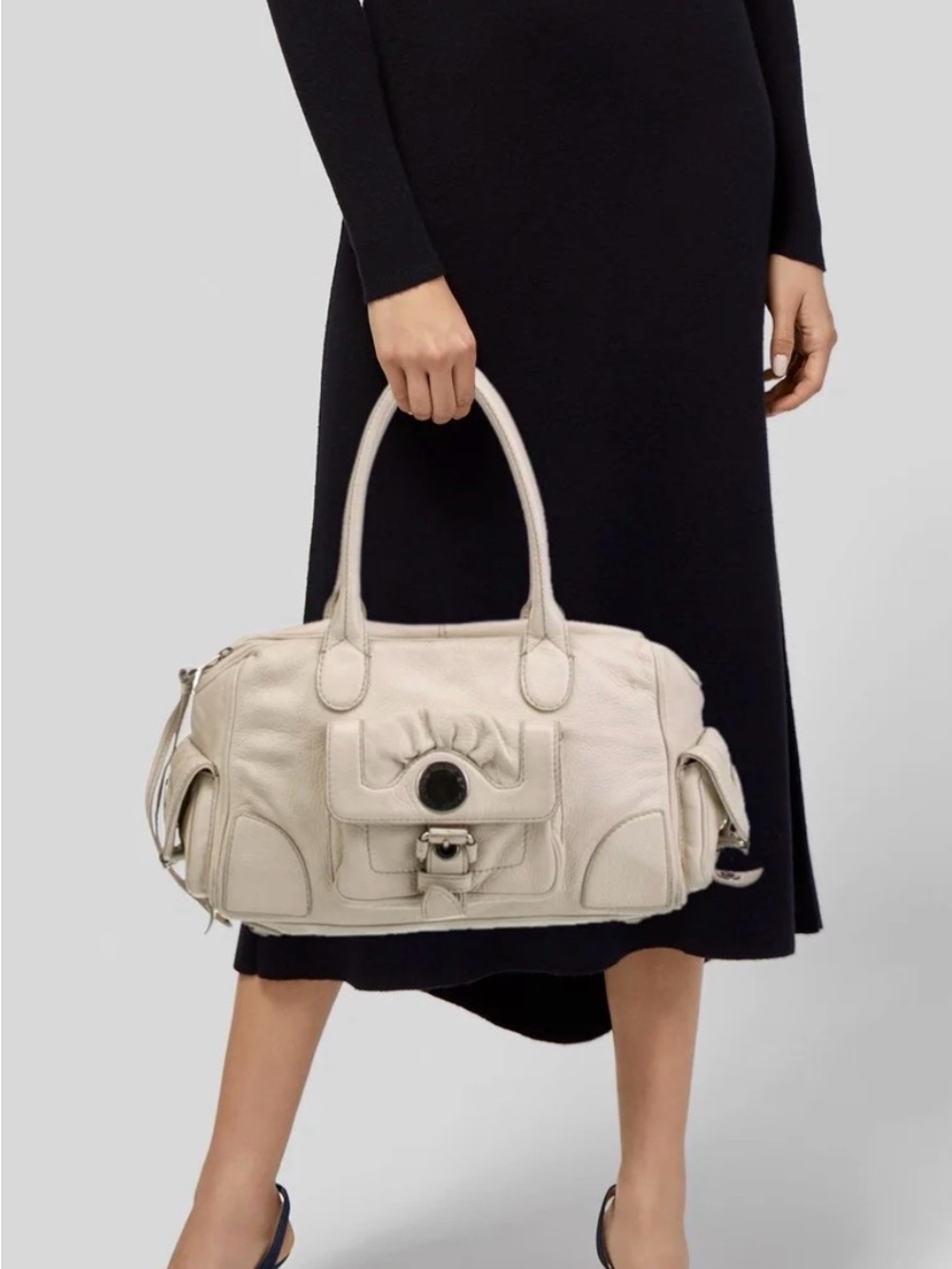 Marc by Marc Jacobs Vintage Y2K Pebbled Leather Satchel Handbag Cream Ivory - Picture 13 of 13